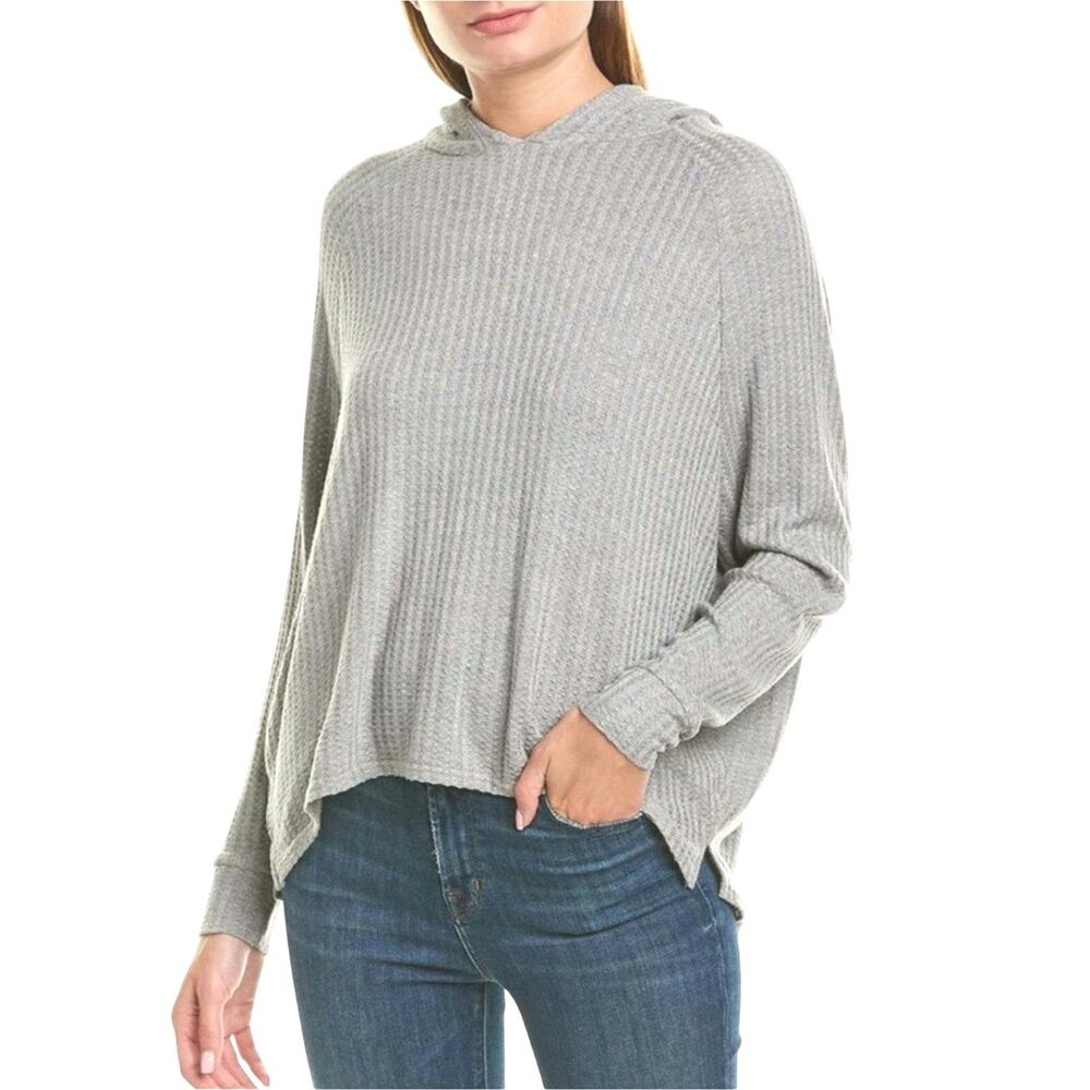 Chaser Womens Gray Drop Shoulder Waffle Thermal Shirtail Hem Hoodie Size Small